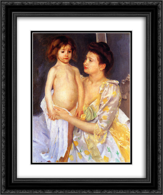 Jules Being Dried by His Mother 20x24 Black Ornate Wood Framed Art Print Poster with Double Matting by Cassatt, Mary