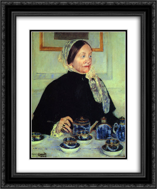 Lady at the Tea Table 20x24 Black Ornate Wood Framed Art Print Poster with Double Matting by Cassatt, Mary