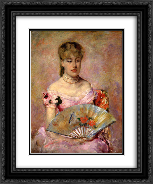 Lady with a Fan (Portrait of Anne Chlotte Gailld) 20x24 Black Ornate Wood Framed Art Print Poster with Double Matting by Cassatt, Mary