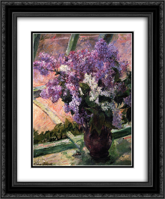 Lilacs in a Window 20x24 Black Ornate Wood Framed Art Print Poster with Double Matting by Cassatt, Mary