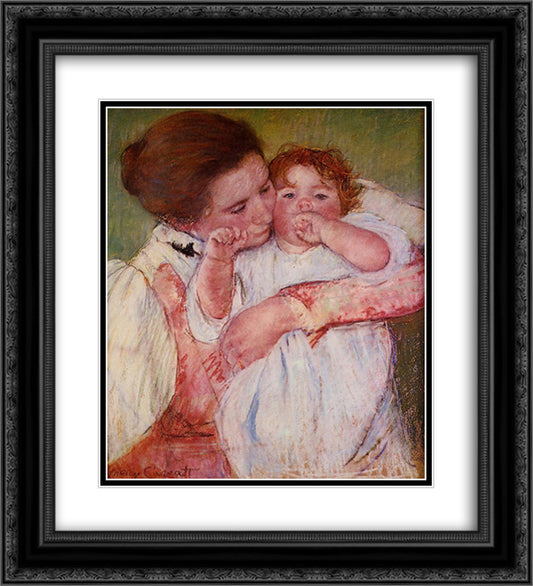 Little Ann Sucking Her Finger Embraced by Her Mother 20x22 Black Ornate Wood Framed Art Print Poster with Double Matting by Cassatt, Mary