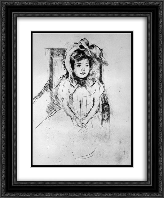 Little girl with cap Sun 20x24 Black Ornate Wood Framed Art Print Poster with Double Matting by Cassatt, Mary