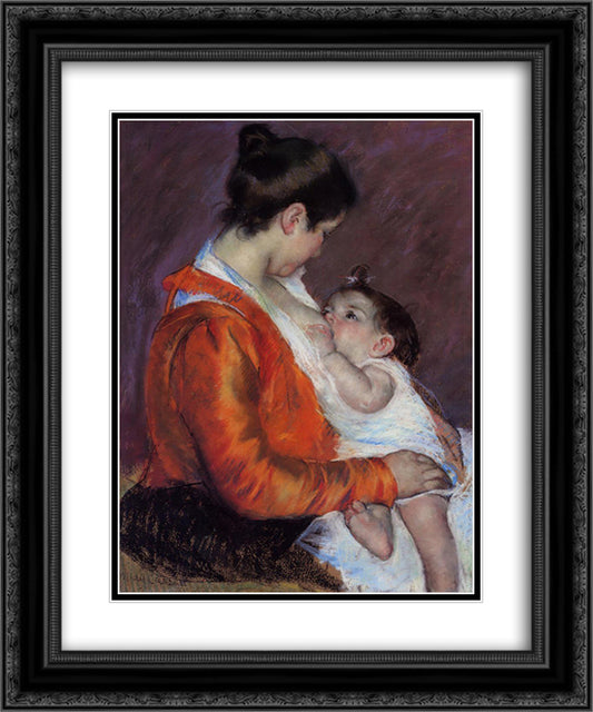 Louise Nursing Her Child 20x24 Black Ornate Wood Framed Art Print Poster with Double Matting by Cassatt, Mary