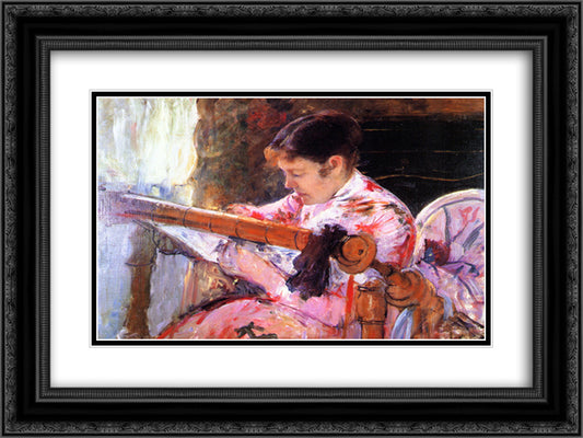 Lydia at the Tapestry Loom 24x18 Black Ornate Wood Framed Art Print Poster with Double Matting by Cassatt, Mary