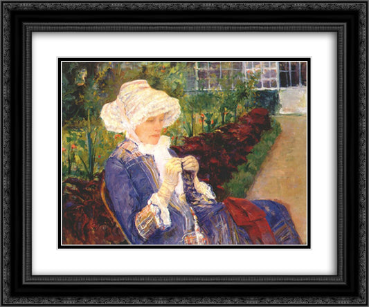 Lydia crocheting in the garden at marly 24x20 Black Ornate Wood Framed Art Print Poster with Double Matting by Cassatt, Mary