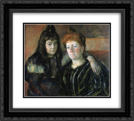 Madame Meerson and Her Daughter 22x20 Black Ornate Wood Framed Art Print Poster with Double Matting by Cassatt, Mary