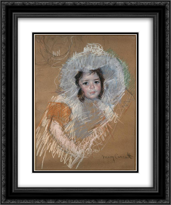 Margot Lux with a wide hat 20x24 Black Ornate Wood Framed Art Print Poster with Double Matting by Cassatt, Mary