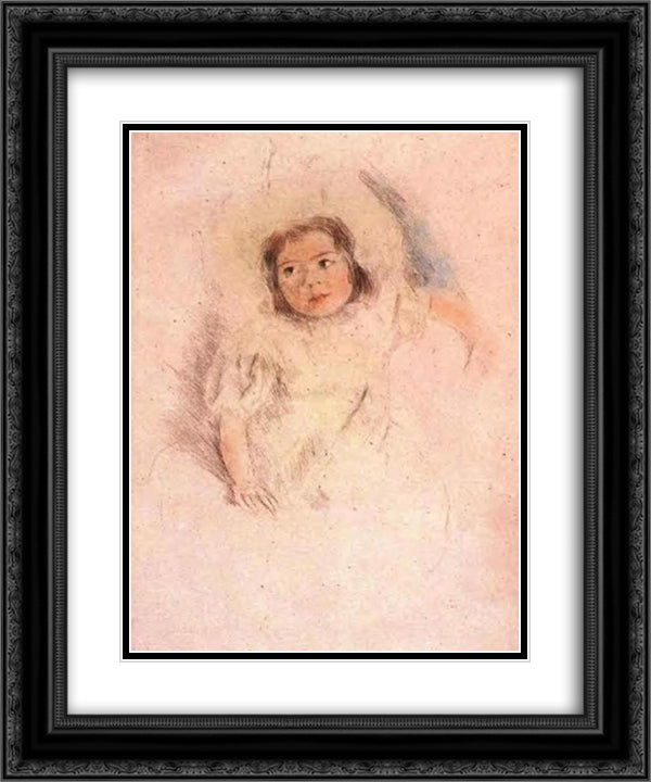 Margot Wearing a Bonnet 20x24 Black Ornate Wood Framed Art Print Poster with Double Matting by Cassatt, Mary