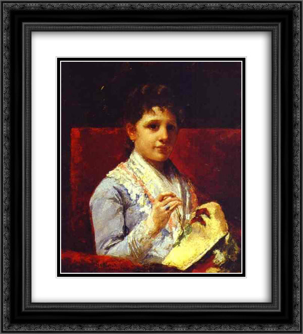 Mary Ellison Embroidering 20x22 Black Ornate Wood Framed Art Print Poster with Double Matting by Cassatt, Mary