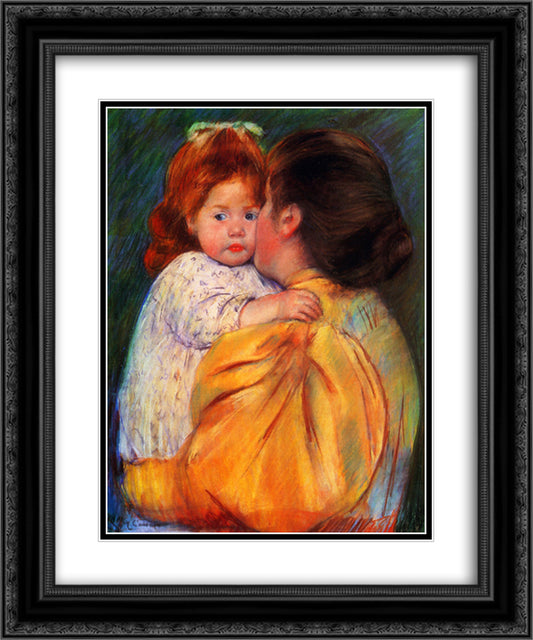 Maternal Kiss 20x24 Black Ornate Wood Framed Art Print Poster with Double Matting by Cassatt, Mary