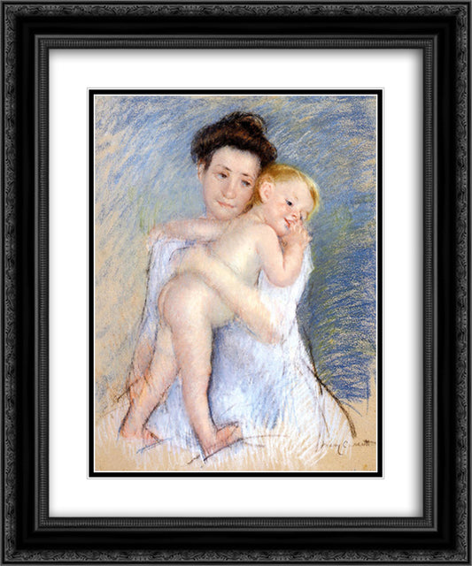 Maternal Tenderness 20x24 Black Ornate Wood Framed Art Print Poster with Double Matting by Cassatt, Mary