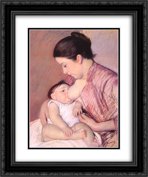 Maternity 20x24 Black Ornate Wood Framed Art Print Poster with Double Matting by Cassatt, Mary