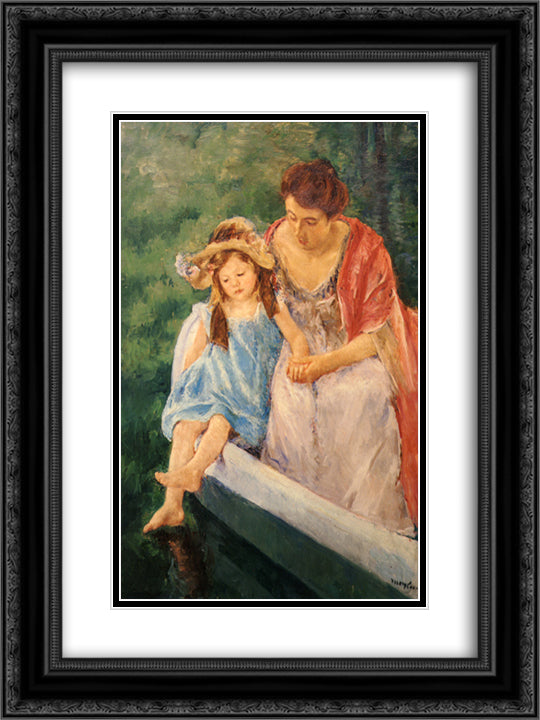 Mother And Child In A Boat 18x24 Black Ornate Wood Framed Art Print Poster with Double Matting by Cassatt, Mary
