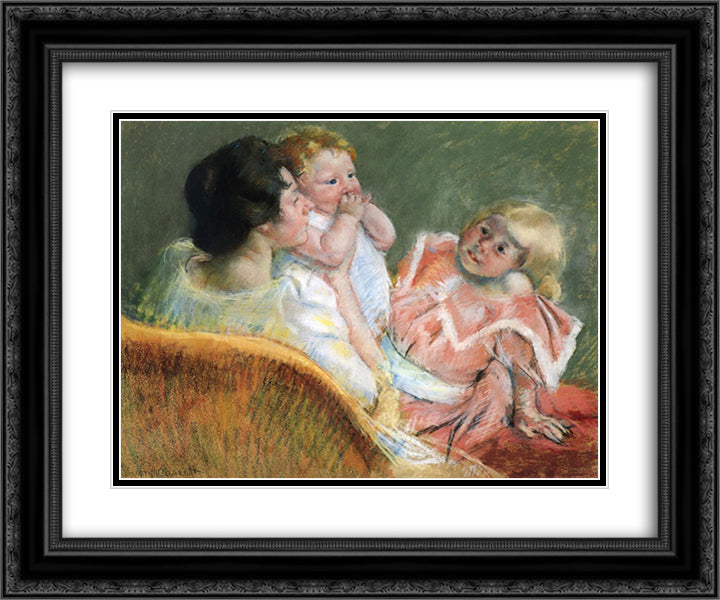 Mother and Children 24x20 Black Ornate Wood Framed Art Print Poster with Double Matting by Cassatt, Mary