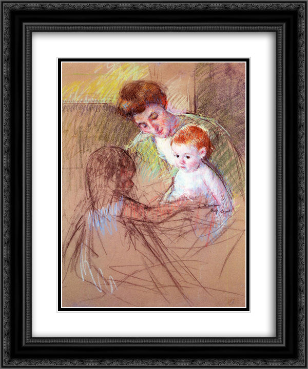 Mother and Daughter Looking at the Baby 20x24 Black Ornate Wood Framed Art Print Poster with Double Matting by Cassatt, Mary