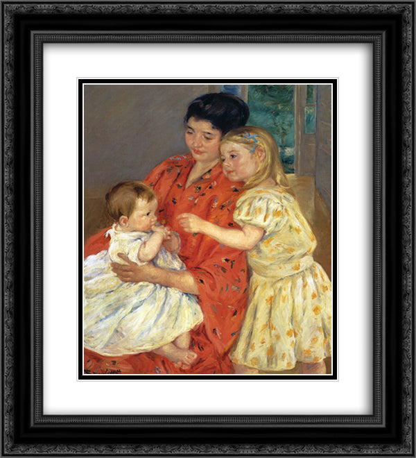 Mother and Sara Admiring the Baby 20x22 Black Ornate Wood Framed Art Print Poster with Double Matting by Cassatt, Mary