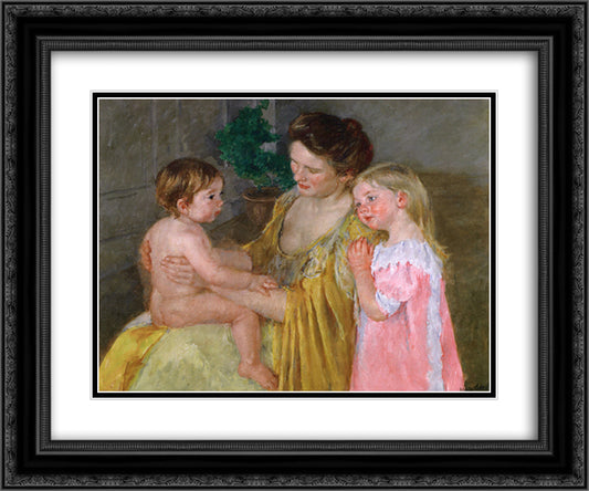 Mother and Two Children 24x20 Black Ornate Wood Framed Art Print Poster with Double Matting by Cassatt, Mary