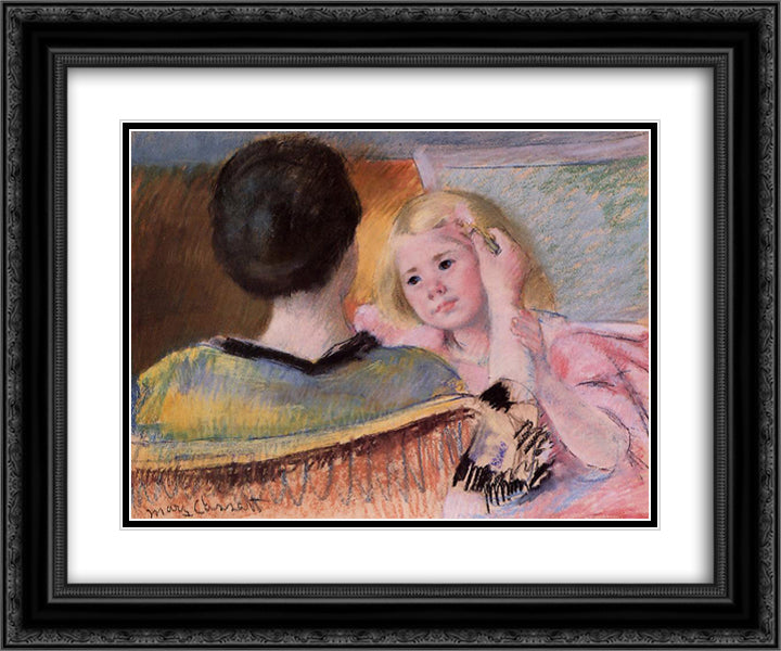 Mother combing Sara's hair 24x20 Black Ornate Wood Framed Art Print Poster with Double Matting by Cassatt, Mary