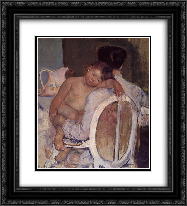 Mother Holding a Child in Her arms 20x22 Black Ornate Wood Framed Art Print Poster with Double Matting by Cassatt, Mary