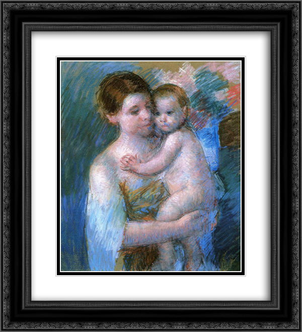 Mother Holding Her Baby 20x22 Black Ornate Wood Framed Art Print Poster with Double Matting by Cassatt, Mary