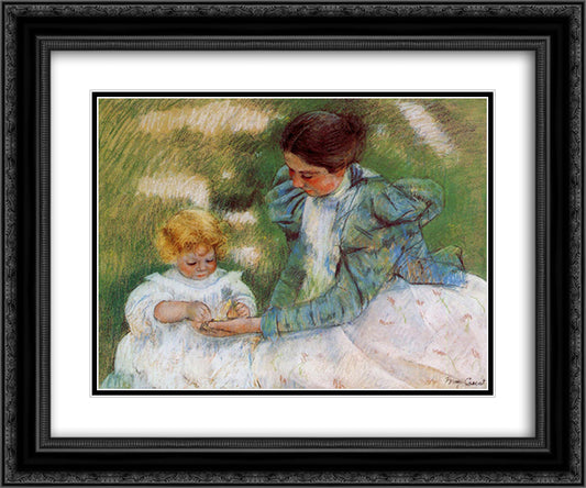 Mother Playing with Her Child 24x20 Black Ornate Wood Framed Art Print Poster with Double Matting by Cassatt, Mary