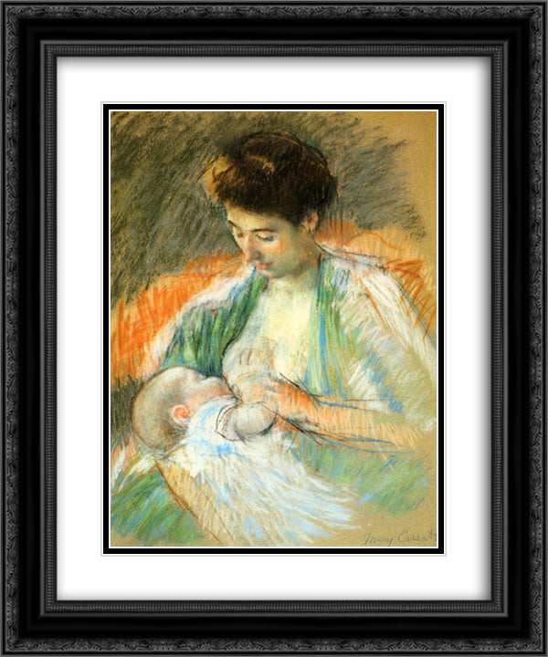 Mother Rose Nursing Her Child 20x24 Black Ornate Wood Framed Art Print Poster with Double Matting by Cassatt, Mary