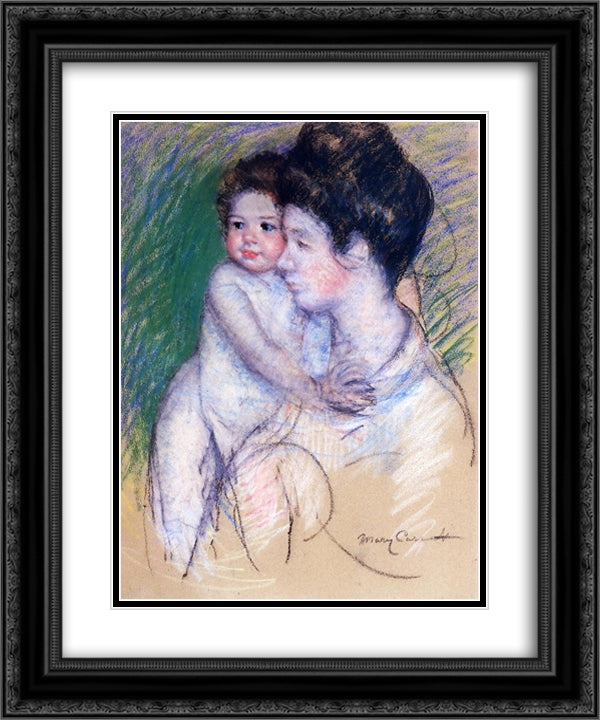 Motherhood 20x24 Black Ornate Wood Framed Art Print Poster with Double Matting by Cassatt, Mary