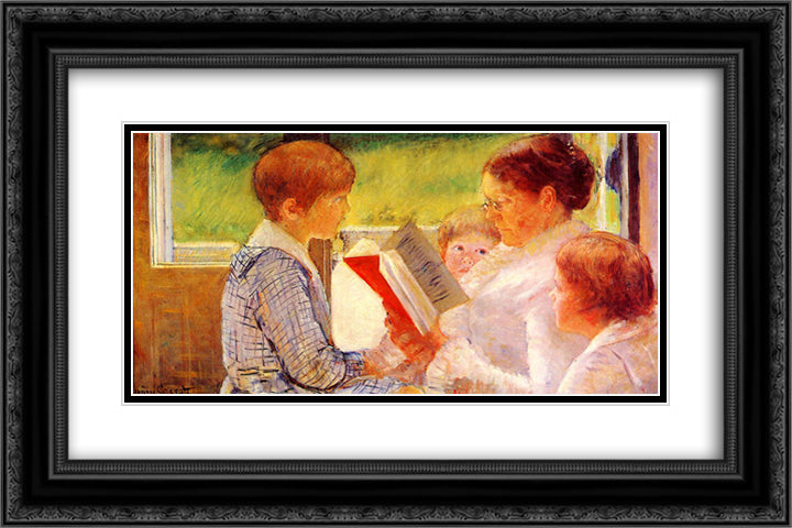 Mrs Cassatt Reading to her Grandchildren 24x16 Black Ornate Wood Framed Art Print Poster with Double Matting by Cassatt, Mary