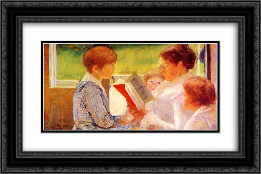 Mrs Cassatt Reading to her Grandchildren 24x16 Black Ornate Wood Framed Art Print Poster with Double Matting by Cassatt, Mary