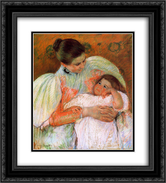 Nurse and Child 20x22 Black Ornate Wood Framed Art Print Poster with Double Matting by Cassatt, Mary