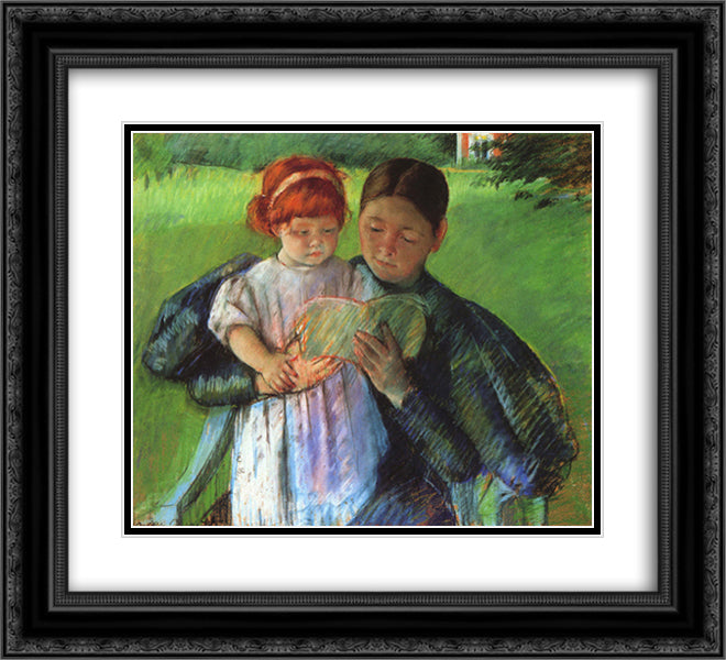 Nurse Reading to a Little Girl 22x20 Black Ornate Wood Framed Art Print Poster with Double Matting by Cassatt, Mary