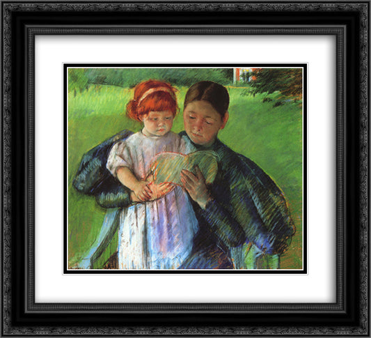 Nurse Reading to a Little Girl 22x20 Black Ornate Wood Framed Art Print Poster with Double Matting by Cassatt, Mary