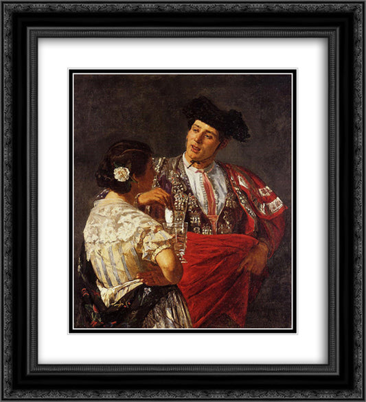 Offering the Panel to the Bullfighter 20x22 Black Ornate Wood Framed Art Print Poster with Double Matting by Cassatt, Mary