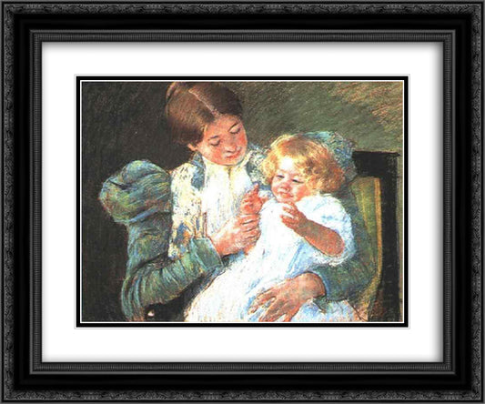Pattycake 24x20 Black Ornate Wood Framed Art Print Poster with Double Matting by Cassatt, Mary
