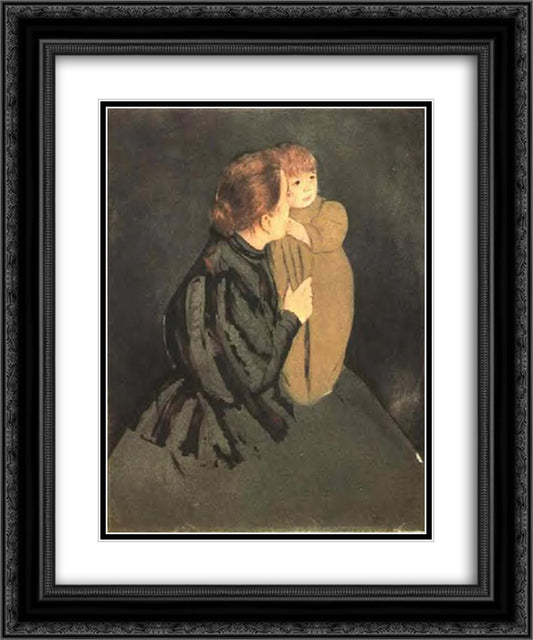 Peasant Mother and Child 20x24 Black Ornate Wood Framed Art Print Poster with Double Matting by Cassatt, Mary