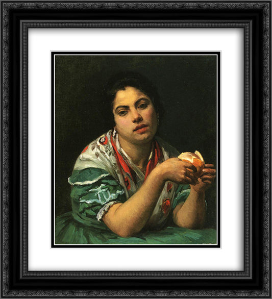 Peasant Woman Peeling an Orange 20x22 Black Ornate Wood Framed Art Print Poster with Double Matting by Cassatt, Mary