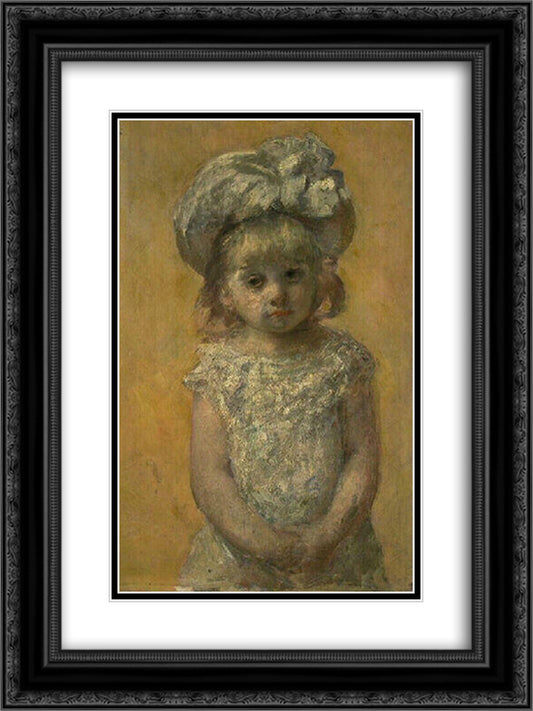 Portrait of girl 18x24 Black Ornate Wood Framed Art Print Poster with Double Matting by Cassatt, Mary