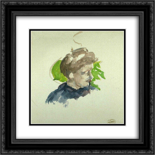 Portrait of young girl 20x20 Black Ornate Wood Framed Art Print Poster with Double Matting by Cassatt, Mary