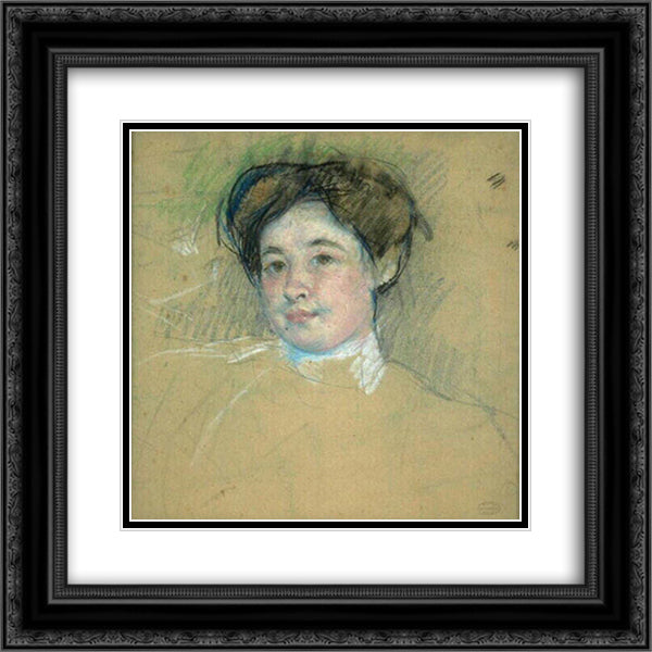 Portrait of young woman 20x20 Black Ornate Wood Framed Art Print Poster with Double Matting by Cassatt, Mary