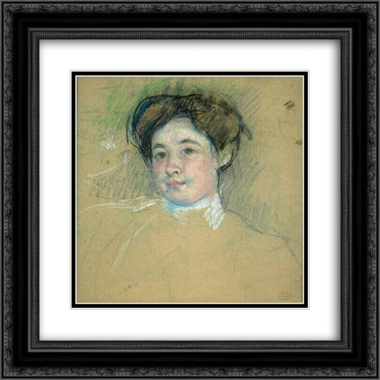 Portrait of young woman 20x20 Black Ornate Wood Framed Art Print Poster with Double Matting by Cassatt, Mary