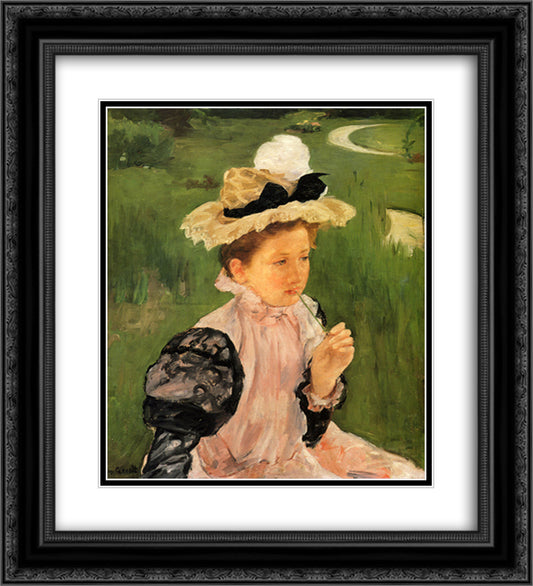 Portrait Of A Young Girl 20x22 Black Ornate Wood Framed Art Print Poster with Double Matting by Cassatt, Mary