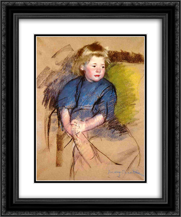 Portrait of a Young Girl (Simone) 20x24 Black Ornate Wood Framed Art Print Poster with Double Matting by Cassatt, Mary