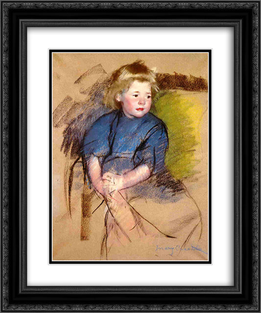 Portrait of a Young Girl (Simone) 20x24 Black Ornate Wood Framed Art Print Poster with Double Matting by Cassatt, Mary