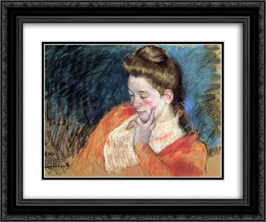 Portrait of a Young Woman 24x20 Black Ornate Wood Framed Art Print Poster with Double Matting by Cassatt, Mary
