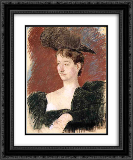 Portrait of a Young Woman in Green 20x24 Black Ornate Wood Framed Art Print Poster with Double Matting by Cassatt, Mary