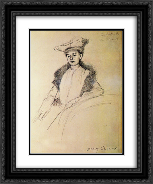 Portrait of Mme. Fontveille 20x24 Black Ornate Wood Framed Art Print Poster with Double Matting by Cassatt, Mary