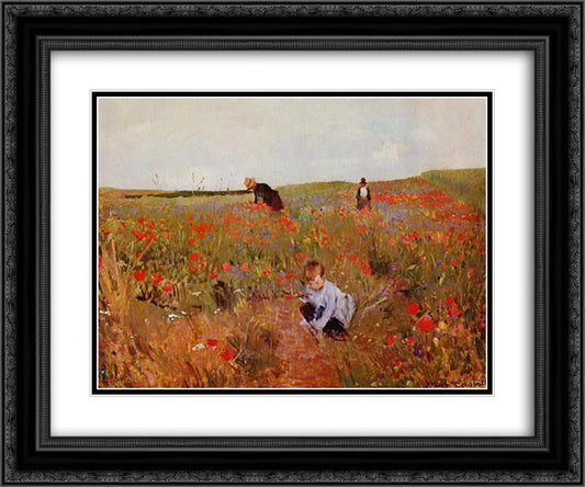 Red poppies 24x20 Black Ornate Wood Framed Art Print Poster with Double Matting by Cassatt, Mary