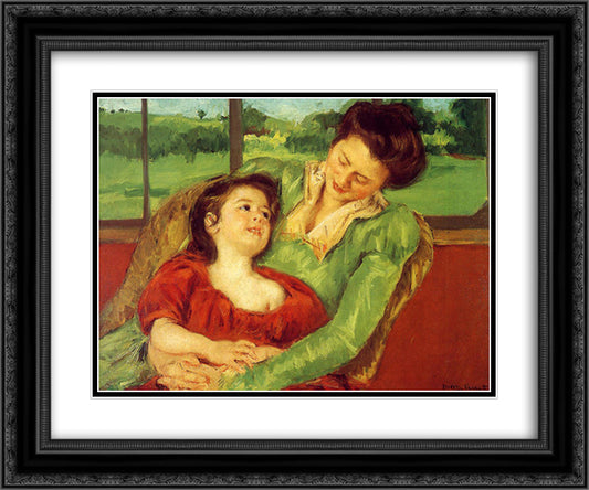 Reine Lefebre and Margot before a Window 24x20 Black Ornate Wood Framed Art Print Poster with Double Matting by Cassatt, Mary