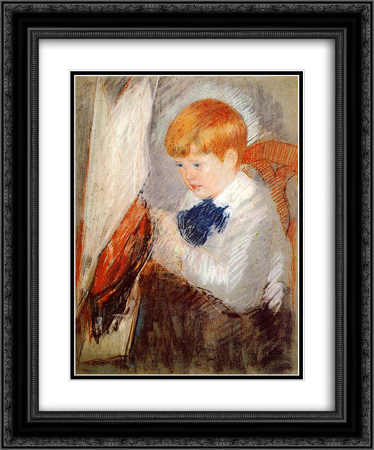 Robert and His Sailboat 20x24 Black Ornate Wood Framed Art Print Poster with Double Matting by Cassatt, Mary