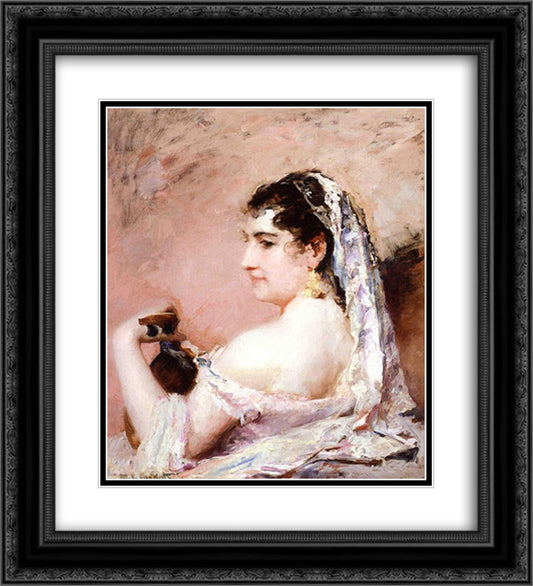 Roman Girl 20x22 Black Ornate Wood Framed Art Print Poster with Double Matting by Cassatt, Mary